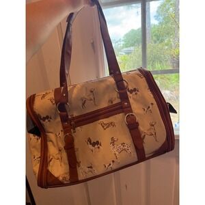 Laura Ashley Dog Print Pet Carrier Bag Brown Tan Canvas Small Animal Travel Tote